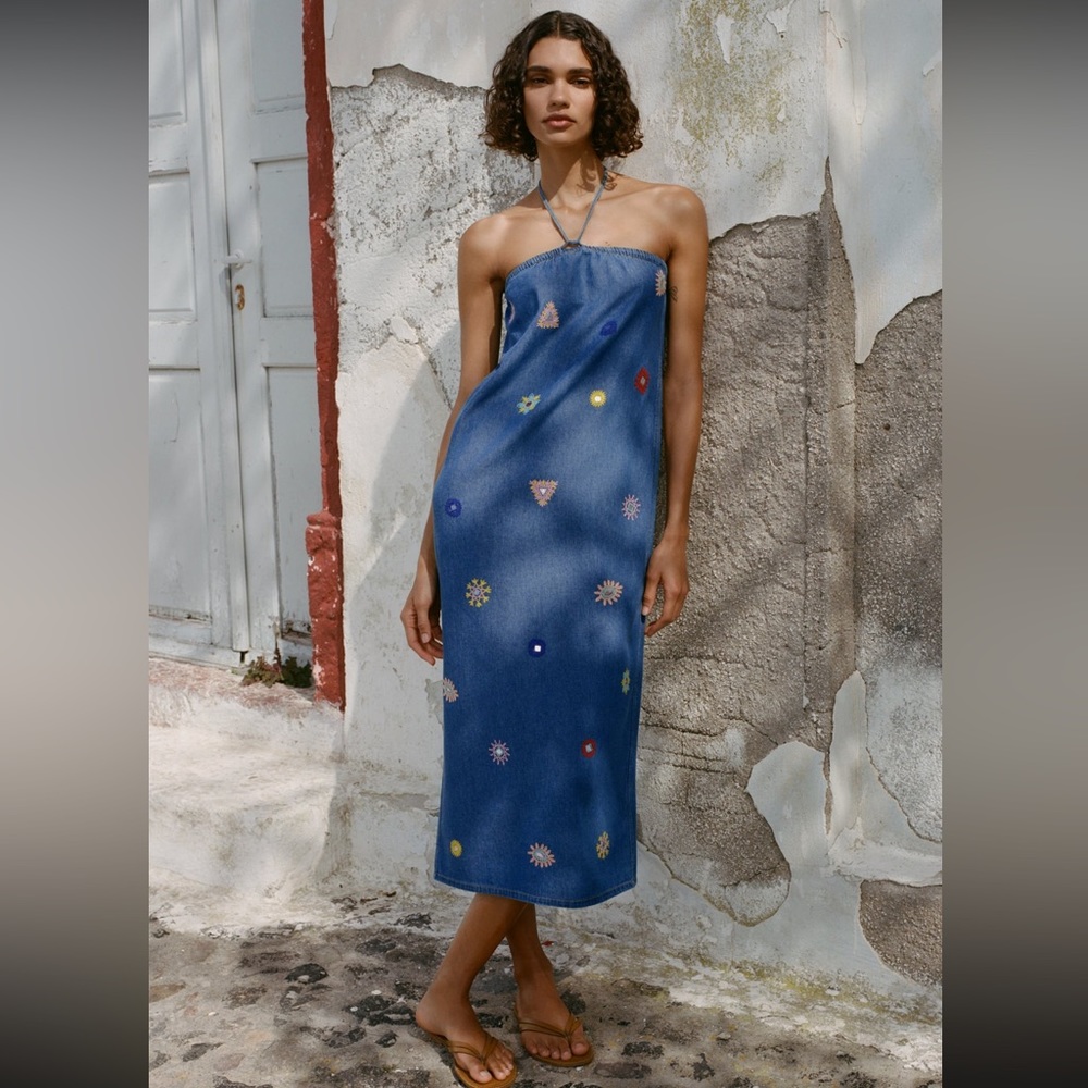 ZARA EMBROIDERED MIDI DRESS